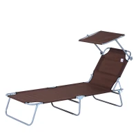 Outsunny Outdoor Lounge Chair, Adjustable Folding Chaise Lounge,  Tanning Chair with Sun Shade for Beach, Camping, Hiking, Backyard, Brown(m-11)
