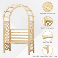 Outsunny Garden Bench with Arch Wooden Bench Trellis for Vines/ Climbing Plants for Patio Furniture, Front Porch Decor, Garden Arbor and Outdoor Garden Seating, Nature(m-4)
