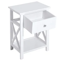 HOMCOM Wooden End Table Bedroom Nightstand Coffee Table Open Cabinet w/ Drawer and Shelf White(m-10)