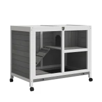 PawHut Desk/Table Sized Rabbit Hutch with Wheels(m-1)