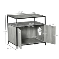 PawHut Wooden Cat Litter Box Enclosure, Hidden Kitten Washroom, Indoor End Table with Magnetic Doors & Storage Shelves, Gray(m-3)