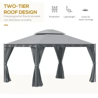 Outsunny 10'x13' Soft-top Patio Gazebo Double-Tiered covered Steel Gazebo with Curtain, Grey(m-4)