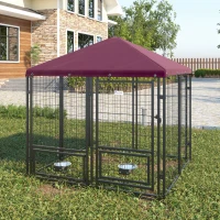 PawHut Outdoor Dog Kennel, Lockable Pet Playpen Crate, Welded Wire Steel Fence, Rotating Bowl Holders, Red(m-8)