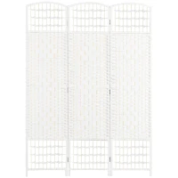 HOMCOM 3 Panel Folding Room Divider, Portable Privacy Screen, Wave Fiber Room Partition for Home Office, White(m-2)