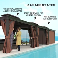 Outsunny 10' x 12' Outdoor Hardtop Gazebo with Galvanized Canopy & Netting Sidewalls for Lawn, Backyard, Dark Brown(m-8)