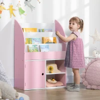 Qaba Toy Storage Organizer, Kids Bookshelf, Freestanding Children Bookcase with Cabinet for Toys Clothes Books, Pink(m-2)