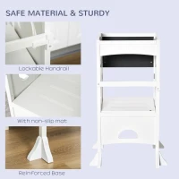 Qaba Kids Kitchen Helper Foldable Step Stool Toddler Kitchen Stool with Blackboard Lockable Handrail for 3-6 Years old White(m-5)
