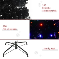 HOMCOM 5ft Prelit Artificial Christmas Tree with LED Lights, Multicolored Fiber Optics and Realistic Branch Tips, Black(m-8)