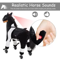Qaba Kids Rocking Toy Ride on Horse Walking Pony Plush Neigh Sound w/ Wheel, Black(m-5)