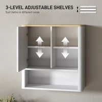 HOMCOM Bathroom Wall Cabinet, Medicine Cabinet with Fluted Panel, Curved Bathroom Cabinet with Adjustable Shelves, White(m-7)