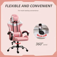 Vinsetto Racing Gaming Chair with Lumbar Support, Head Pillow, Swivel High Back Recliner Gamer Desk Chair for Office, Pink(m-6)