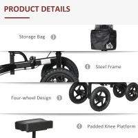 HOMCOM Knee Walker, Foldable Steerable Medical Knee Scooter, Crutch Alternative with Braking System, Storage Bag for Foot Injuries, Black(m-7)