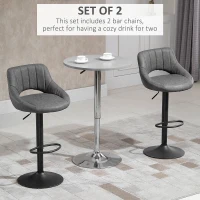 HOMCOM Bar Stools Set of 2, Swivel Counter Height Barstools with Adjustable Height, Faux Leather Upholstered Bar Chairs with Round Metal Base and Footrest, Grey(m-4)