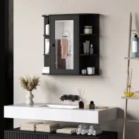 HOMCOM Mirrored Bathroom Wall Cabinet Wall Mounted Medicine Cabinet with Door & Shelves, Black(m-7)