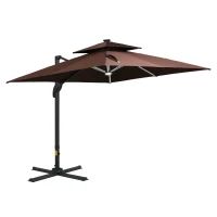 Outsunny 10x10ft Shade Umbrella with Solar LED Cold Lighted & Power Bank with Adjustable Angle for Backyard, Brown(m-11)