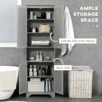 HOMCOM Tall Narrow Bathroom Storage Cabinet with Doors and Shelf Adjustability, Freestanding Linen Cabinet with 2 Cabinets and Countertop, Gray(m-4)