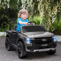 Qaba Ford Ranger Licensed 12V Ride on Car Battery Powered Kids Truck w/ Rear Storage Remote, Spring Suspension, Grey(m-8)