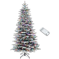 HOMCOM 7.5ft Snow Flocked Artificial Christmas Tree, Pre-Lit Christmas Tree with 500 LED Lights and 1264 Branch Tips, Green