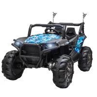 Aosom 12V Kids Ride On Truck, 10Ah Electric Car Off-Road UTV with Bluetooth, Remote Control, Suspensions, USB, MP3, Lights, 3 Speeds & 4 Motors, Blue(m-11)