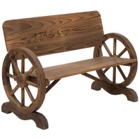 Outsunny Wooden Wagon Wheel Bench Rustic Design 2 Seater Garden Outdoor Chair High Back Loveseat(m-11)
