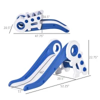 Qaba Folding Kids Slide, Activity Freestanding Climber for Ages 1-3 Years, Indoor and Outdoor Exercise Playset Toy Center, with Cartoon Astronaut Shape, Blue(m-3)