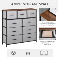 HOMCOM Dresser for Bedroom with 9 Drawers, 4-Tier Fabric Chest of Drawers, Tall Dresser Storage Tower with Steel Frame and Wooden Top for Closets, Nursery Room, Grey(m-5)