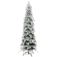HOMCOM 7ft Pencil Flocked Artificial Christmas Tree with 800 Branch Tips, Auto Open and Steel Base, Green(m-2)