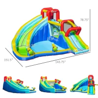 Outsunny 5-in-1 Water Slide Kids Inflatable Bounce House Water Park Jumping Castle Includes Trampoline Slide Water Pool Cannon Climbing Wall with Carry Bag, Repair Patches without Air Blower(m-3)