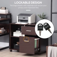 Vinsetto Lateral Filing Cabinet with Wheels, Locking File Cabinet, Mobile Printer Stand with Open Shelves and Drawers for A4 Size Documents, Walnut(m-6)