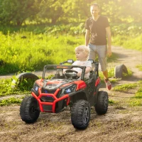 Qaba 2 Seater 24V Electric Car for Kids w/ Remote Control, 3 Speed, LED Lights, Music, Horn, Spring Suspension, Red(m-1)