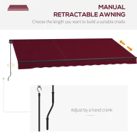Outsunny 13' x 10' Retractable Awning, 280gsm UV Resistant Sunshade Shelter, for Deck, Balcony, Yard, Wine Red(m-4)
