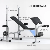 Soozier Bench Press Set Adjustable Weight Bench with Squat Rack, Preacher Curl Pad, Leg Developer and Weight Storage, Grey(m-7)