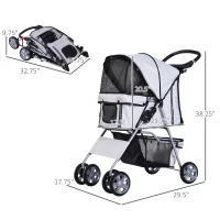 PawHut 4 Wheel Pet Stroller for Small Dogs Cats, Dog Stroller with Folding Sunshade Canopy, Pet Carrier Folding Sunshade Canopy with Brake, Safety Leash, Cup Holder, Grey(m-3)