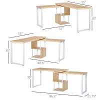 HOMCOM 55" 360 Degree Rotating Corner L-Shaped Computer Desk with Storage Shelves, Home Office Study Writing Workstation Modern Space-Saving Design, Oak(m-3)