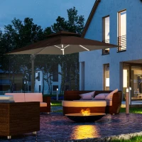 Outsunny 10x10ft Shade Umbrella with Solar LED Cold Lighted & Power Bank with Adjustable Angle for Backyard, Brown(m-10)