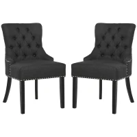 HOMCOM Swoop Air Linen Fabric Dining Chair Set of 2 with Nailhead Trim and Wood Legs, Dark Grey(m-2)