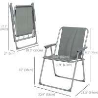 Outsunny 2 Pack Outdoor Folding Chair Set, Portable Camping Chairs with Armrest, Oxford Fabric Seat, Outdoor Chairs, Grey(m-3)