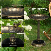 Outsunny 28" Antique Bird Bath Decorative Birdbath Bird Feeder Bowl with Planter Pedestal and Bird Statues, Bronze(m-5)