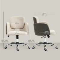 HOMCOM Small Desk Chair, Height Adjustable Fabric Office Chair with Swivel Wheels, Tilt Function, Computer Chair, Cream White(m-3)