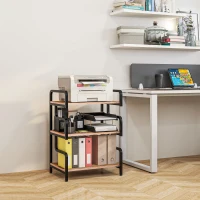 HOMCOM Free Standing Metal Storage Shelf, 3-Tier Small Shelving Unit, Printer Stand for Home Office, Living Room, Brown(m-10)