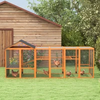 PawHut Wooden Chicken Coop Run for 6 - 10 Chickens, Hen House Add-On with Storage, Perches, 141.75" x 48" x 61", Orange(m-7)