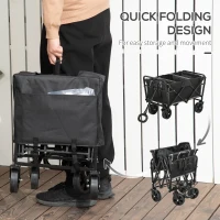 Outsunny Collapsible Wagon with Adjustable Handle, Heavy Duty Folding Garden Carts with All-Terrain Wheels, for Beach, Sports, Shopping, Camping, Groceries(m-5)