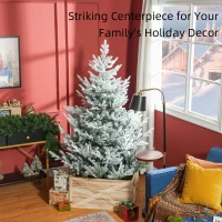 HOMCOM 6 FT Artificial Christmas Tree, Flocked Hinged Xmas Tree with 795 Tips, Steel Base, Auto Open, Green(m-4)