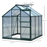 Outsunny 6' x 6' Greenhouse for Outdoors, Polycarbonate Greenhouse with Rain Gutter and Roof Vent, Aluminum Walk-in Green Houses for Outside for Patio Backyard Garden, Dark Green(m-3)