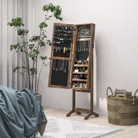HOMCOM Lockable Mirror Jewelry Cabinet, Full-Length Mirror and Jewellery Storage with 3 Adjustable Angles, Rustic Brown(m-8)