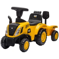 Qaba Caterpillar Licensed Ride-On Construction Toy with Shovel & Trailer, No Power Ride-on Tractor for 18-36 Months(m-1)
