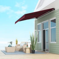 Outsunny 13' x 10' Retractable Awning, 280gsm UV Resistant Sunshade Shelter, for Deck, Balcony, Yard, Wine Red(m-10)