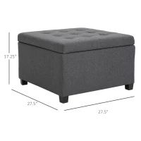 HOMCOM Round Storage Ottoman Bench, Button Tufted Ottoman with Flip Top for Living Room, Entryway and Bedroom, Gray(m-3)
