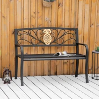 Outsunny 2 Seater Garden Bench 45" x 21.75" x 35.5" Steel Frame Loveseat for Yard, Lawn, Porch, Patio, Black and Gold(m-1)