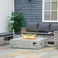 Outsunny Outdoor Propane Fire Pit Table Faux Grey Ledge Stone 42-inch Square Fire Table, 50,000BTU Auto Ignition Gas Firepits with Protective Cover, Lava Rocks, CSA Certification for Outdoor, Grey(m-2)